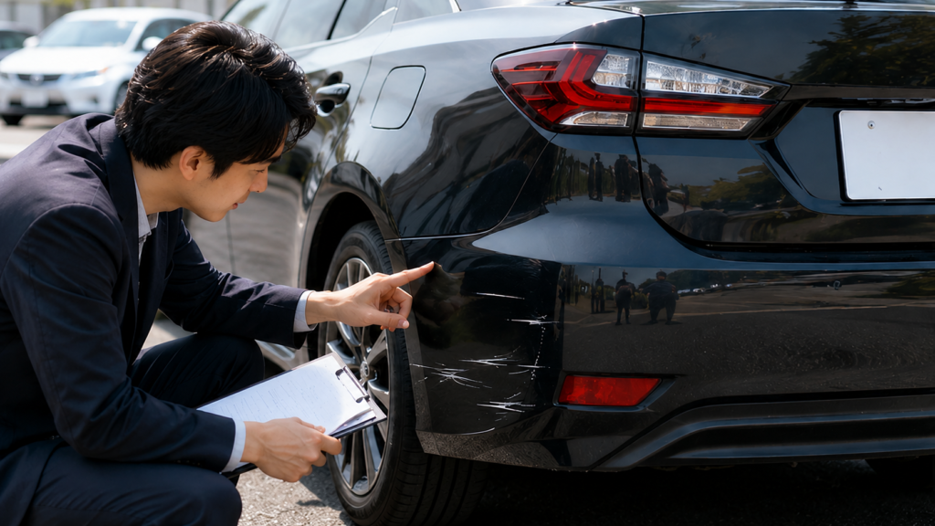 レクサス残クレ返却時に車両の傷や査定状態を確認する様子