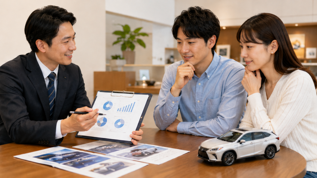 レクサス残クレの契約条件を相談しながら購入判断する夫婦